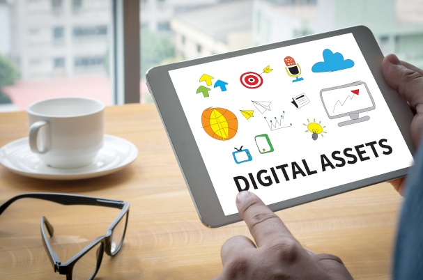Digital Asset Management Tablet With Finger Pressing Icons