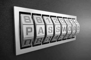 Image of dial combination lock with "password" as the combination