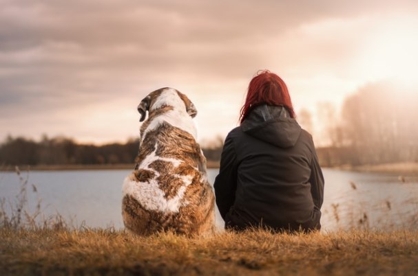 Pet trust shows woman and her dog.