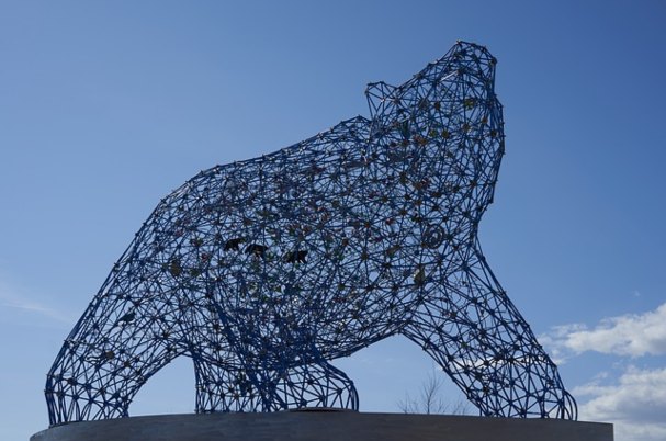 Metal bear market statue.