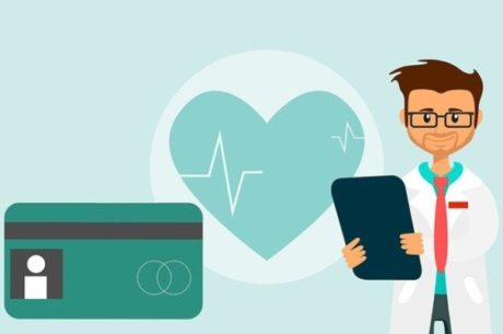 Health Insurance Resources for Laid-Off Workers with cartoon image of doctor, health insurance card, and heartbeat in background.