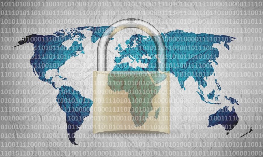 Cybersecurity Best Practices shows lock on world map.