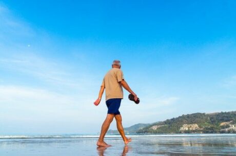 Social Security and Government Pensions: The Windfall Elimination Provision Depicts Elderly Man Walking on Beach.