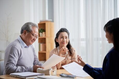 End-of-Life Planning Checklist Asian aged couple meeting with advisor