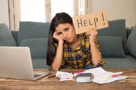 How to Select a Financial Aid Package with Young worried woman asking for help.