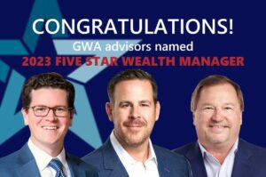 2023 Five Star Award depicts the star logo behind Kevin M. Curley, II, Kris Maksimovich, and Ben Murphy.